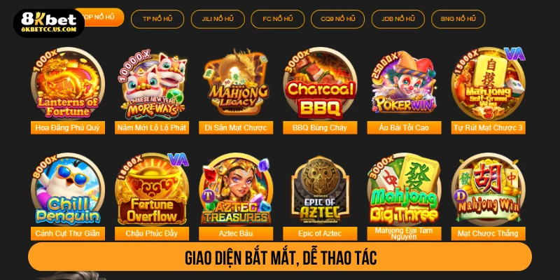 Giao diện 8KBET bắt mắt, thu hút